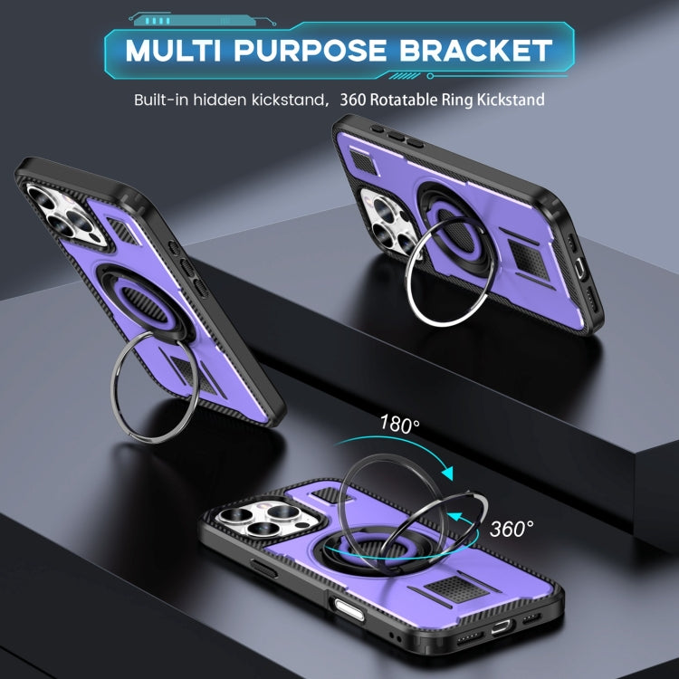 For iPhone 16 Pro Max Ring Holder Carbon Fiber PC Hybrid TPU Phone Case(Purple) - iPhone 16 Pro Max Cases by buy2fix | Online Shopping UK | buy2fix