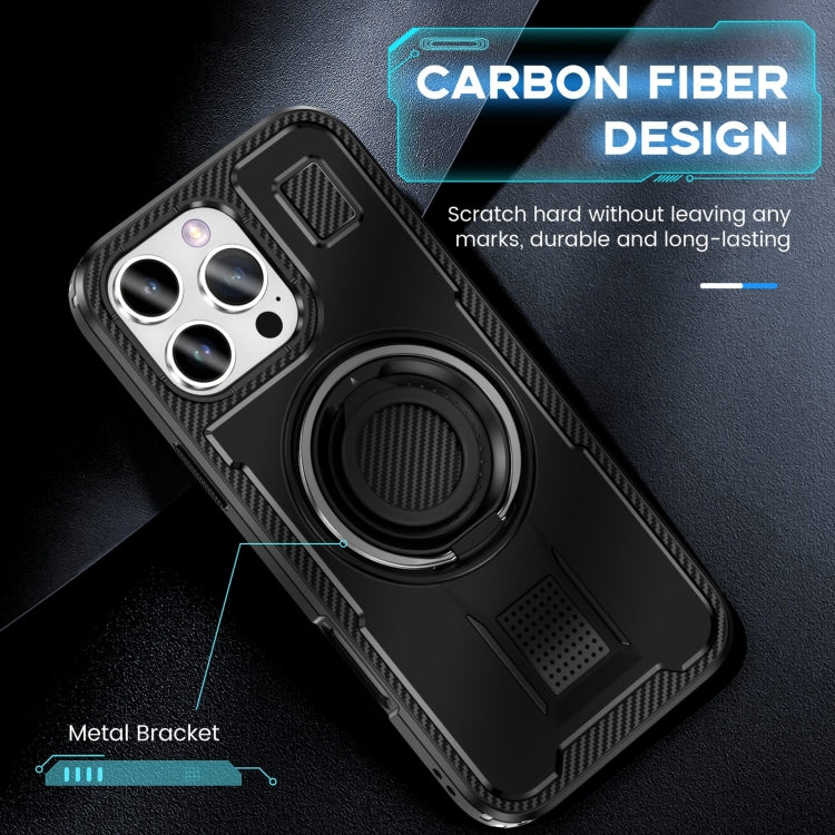 For iPhone 16 Pro Ring Holder Carbon Fiber PC Hybrid TPU Phone Case(Black) - iPhone 16 Pro Cases by buy2fix | Online Shopping UK | buy2fix