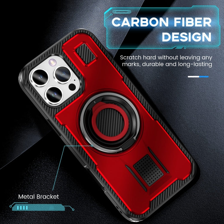 For iPhone 16 Pro Ring Holder Carbon Fiber PC Hybrid TPU Phone Case(Red) - iPhone 16 Pro Cases by buy2fix | Online Shopping UK | buy2fix