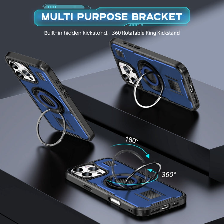 For iPhone 16 Pro Ring Holder Carbon Fiber PC Hybrid TPU Phone Case(Blue) - iPhone 16 Pro Cases by buy2fix | Online Shopping UK | buy2fix