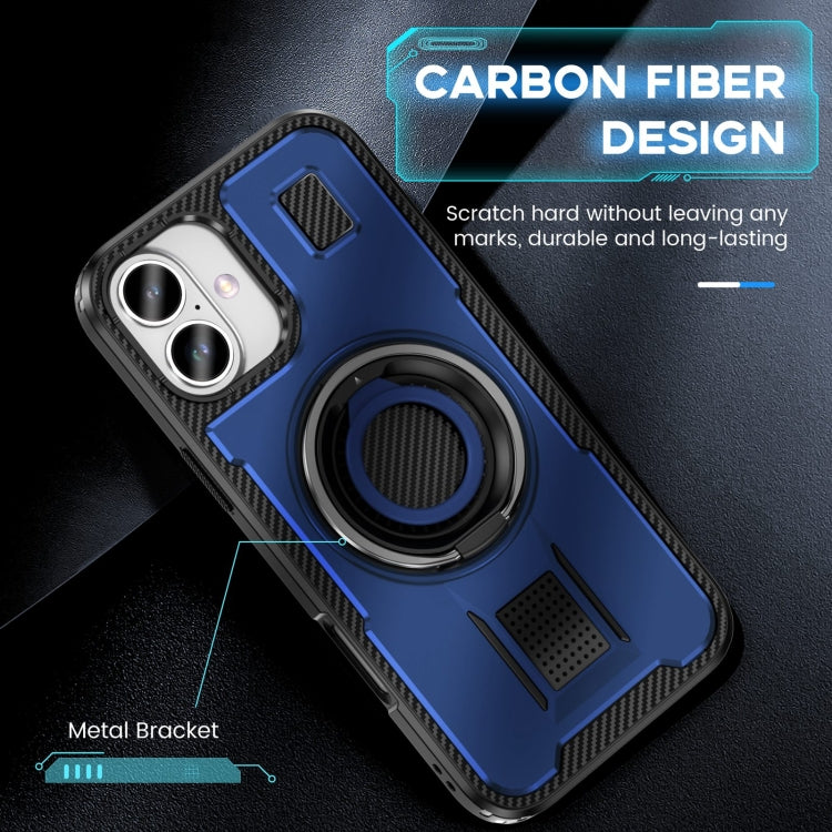 For iPhone 16 Plus Ring Holder Carbon Fiber PC Hybrid TPU Phone Case(Blue) - iPhone 16 Plus Cases by buy2fix | Online Shopping UK | buy2fix