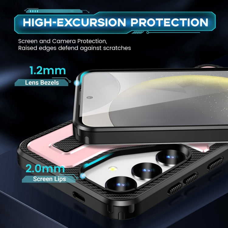 For Samsung Galaxy S25 5G Ring Holder Carbon Fiber PC Hybrid TPU Phone Case(Rose Gold) - Galaxy S25 5G Cases by buy2fix | Online Shopping UK | buy2fix