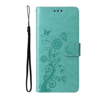 For Samsung Galaxy S25 Ultra 5G Embossed Butterfly Flowers Leather Phone Case(Green) - Galaxy S25 Ultra 5G Cases by buy2fix | Online Shopping UK | buy2fix