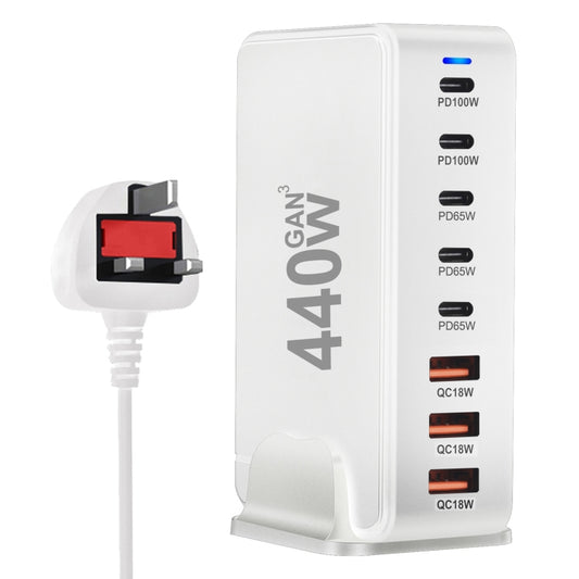 440W GaN USB Power Adapter Travel Charger with 3 x USB, 5 x PD Port, Plug:UK Plug(White) - Multifunction Charger by buy2fix | Online Shopping UK | buy2fix