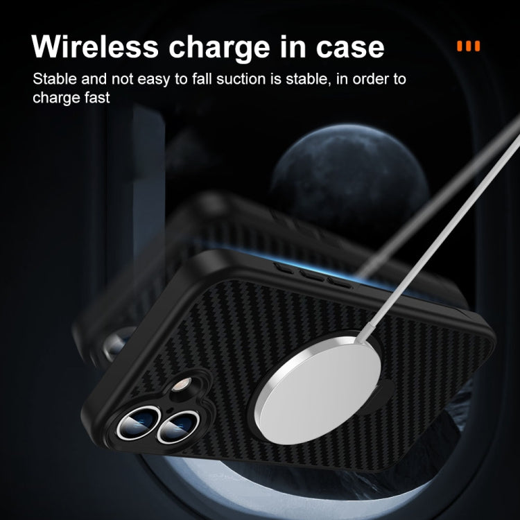 For iPhone 14 Plus Carbon Fiber MagSafe 360 Degree Rotating Holder Phone Case(Black) - iPhone 14 Plus Cases by buy2fix | Online Shopping UK | buy2fix