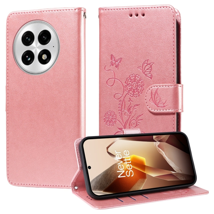 For OnePlus 13 Embossed Butterfly Flowers Leather Phone Case(Rose Gold) - OnePlus Cases by buy2fix | Online Shopping UK | buy2fix