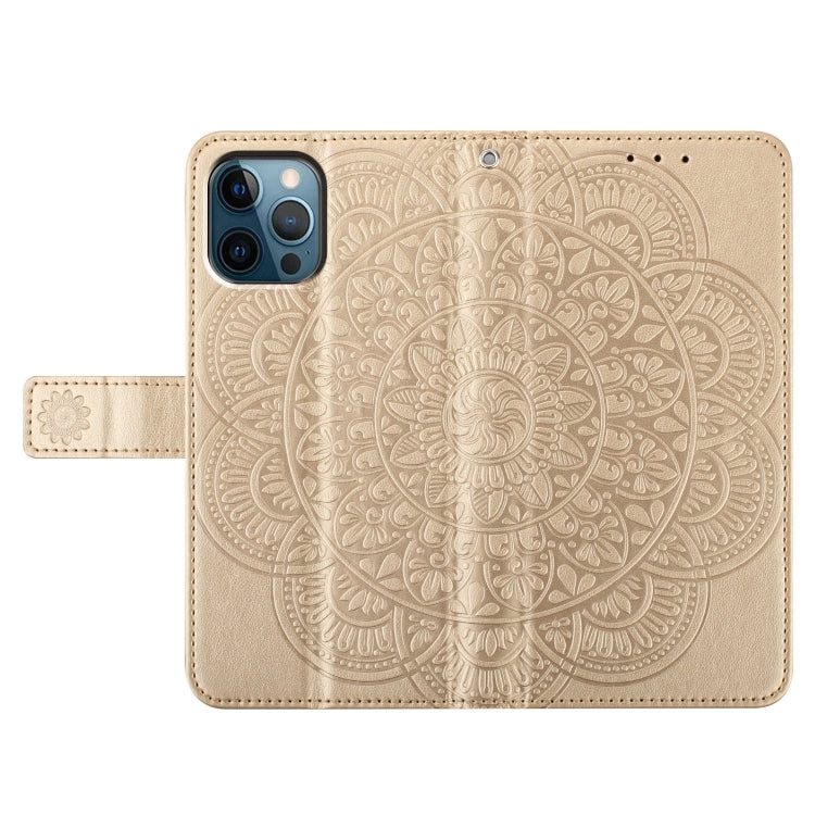 For iPhone 16 Pro Flower Embossed Leather Phone Case(Gold) - iPhone 16 Pro Cases by buy2fix | Online Shopping UK | buy2fix