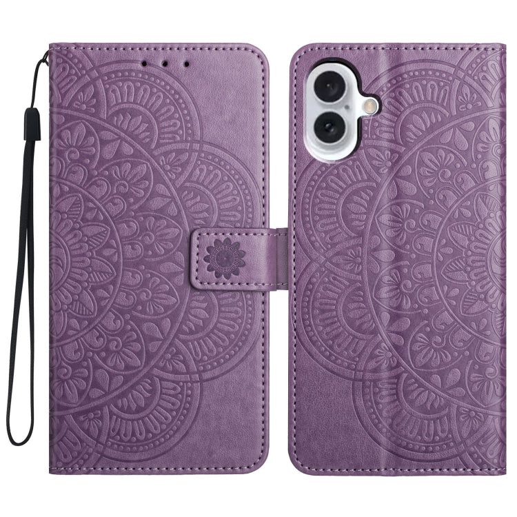 For iPhone 16 Flower Embossed Leather Phone Case(Purple) - iPhone 16 Cases by buy2fix | Online Shopping UK | buy2fix