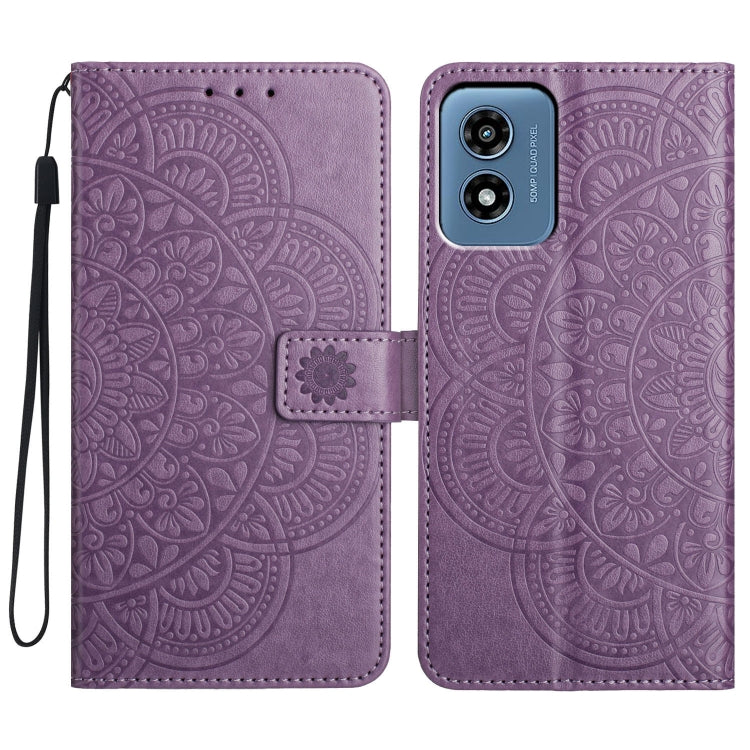 For Motorola Moto G Play 2024 Flower Embossed Leather Phone Case(Purple) - Motorola Cases by buy2fix | Online Shopping UK | buy2fix