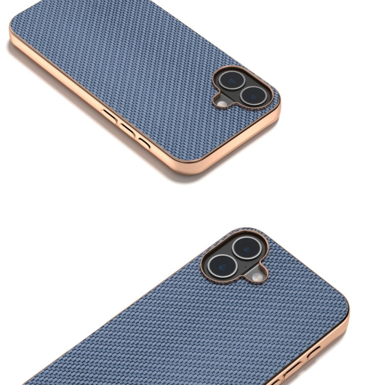 For iPhone 16 Plus Nano Electroplating Carbon Fiber Texture Phone Case(Sky Blue) - iPhone 16 Plus Cases by buy2fix | Online Shopping UK | buy2fix