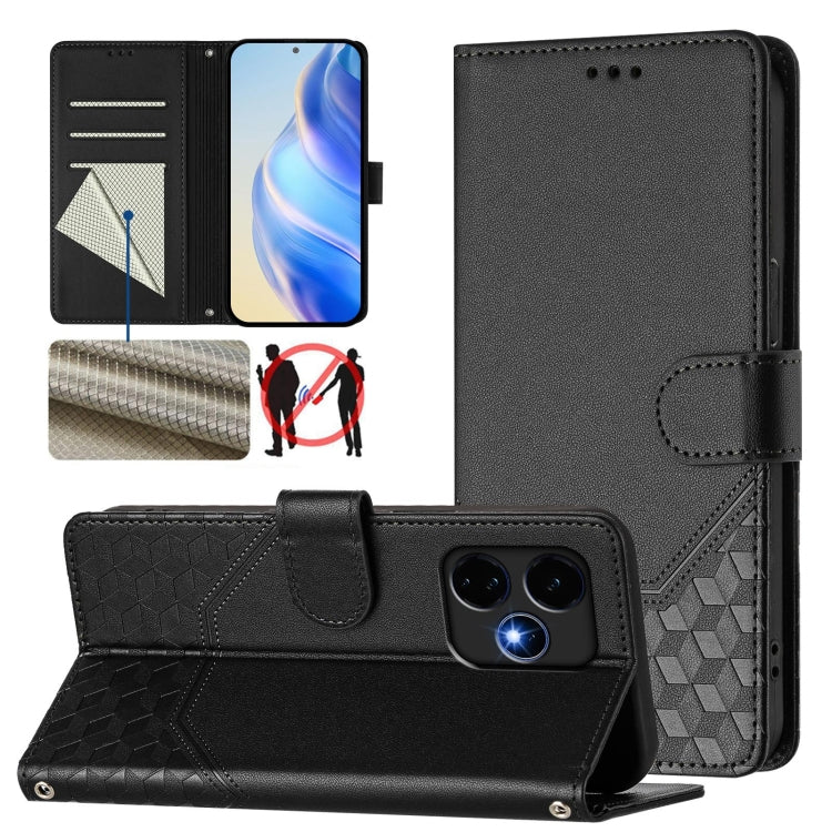 For Boost Mobile Celero 5G+ 2024 Honeycomb Embossing RFID Leather Phone Case(Black) - More Brand by buy2fix | Online Shopping UK | buy2fix