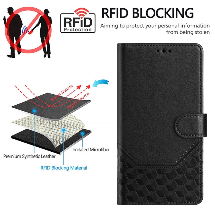 For Boost Mobile Celero 5G+ 2024 Honeycomb Embossing RFID Leather Phone Case(Black) - More Brand by buy2fix | Online Shopping UK | buy2fix