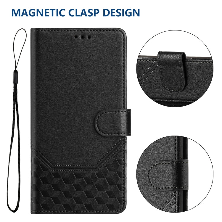 For Boost Mobile Celero 5G+ 2024 Honeycomb Embossing RFID Leather Phone Case(Black) - More Brand by buy2fix | Online Shopping UK | buy2fix