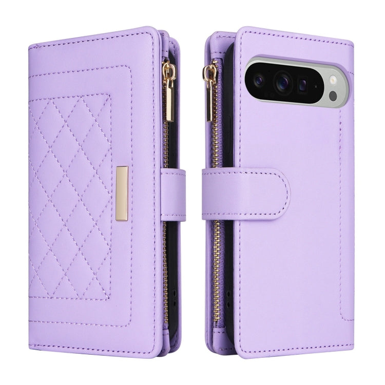 For Google Pixel 9 Pro XL Crossbody Zipper Wallet Rhombus Leather Phone Case(Purple) - Google Cases by buy2fix | Online Shopping UK | buy2fix