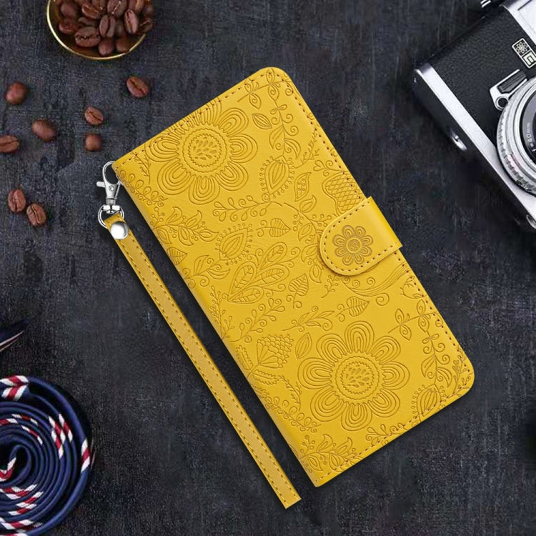 For iPhone 16 Pro Max Floral Embossed Pattern Leather Phone Case(Yellow) - iPhone 16 Pro Max Cases by buy2fix | Online Shopping UK | buy2fix