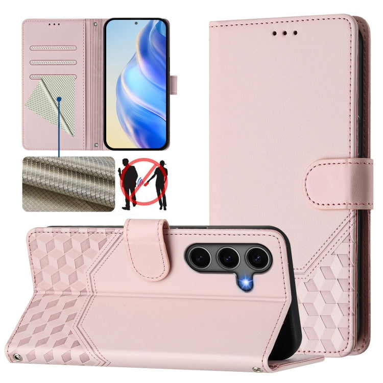 For Samsung Galaxy S25 5G Honeycomb Embossing RFID Leather Phone Case(Pink) - Galaxy S25 5G Cases by buy2fix | Online Shopping UK | buy2fix