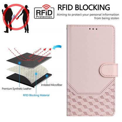 For Samsung Galaxy S25 5G Honeycomb Embossing RFID Leather Phone Case(Pink) - Galaxy S25 5G Cases by buy2fix | Online Shopping UK | buy2fix