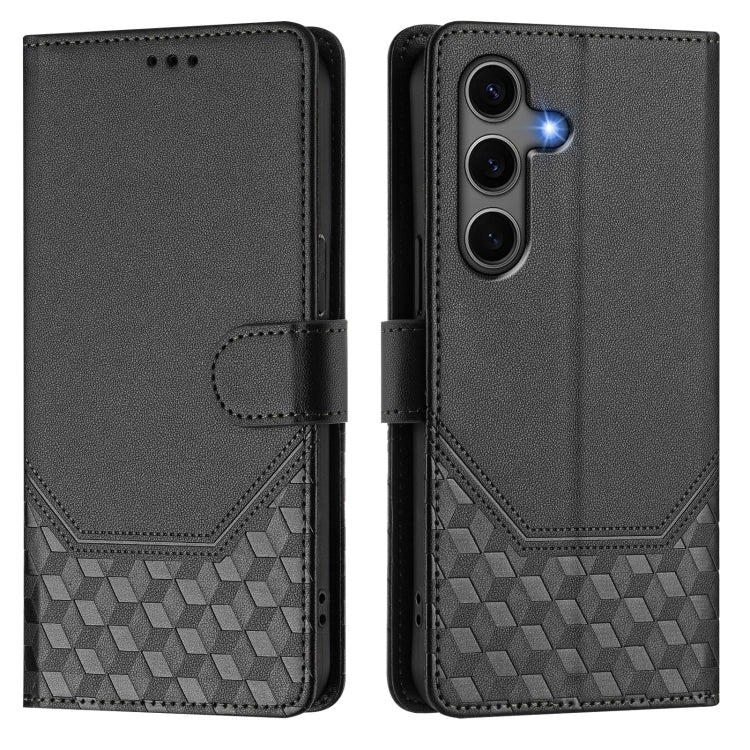 For Samsung Galaxy S25 5G Honeycomb Embossing RFID Leather Phone Case(Black) - Galaxy S25 5G Cases by buy2fix | Online Shopping UK | buy2fix