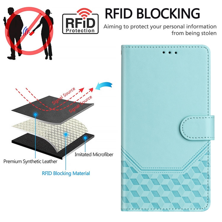 For Samsung Galaxy S25 Ultra 5G Honeycomb Embossing RFID Leather Phone Case(Mint Green) - Galaxy S25 Ultra 5G Cases by buy2fix | Online Shopping UK | buy2fix