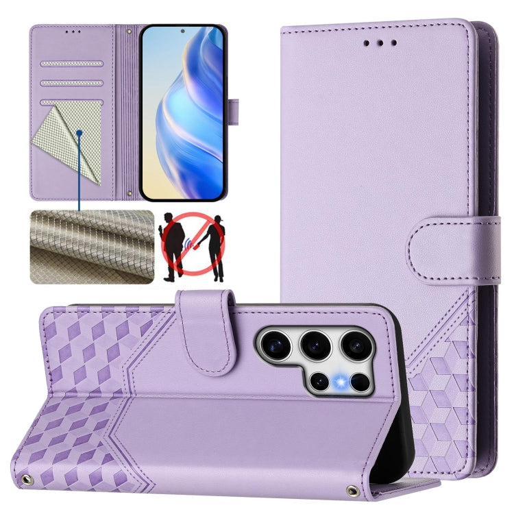 For Samsung Galaxy S25 Ultra 5G Honeycomb Embossing RFID Leather Phone Case(Light Purple) - Galaxy S25 Ultra 5G Cases by buy2fix | Online Shopping UK | buy2fix