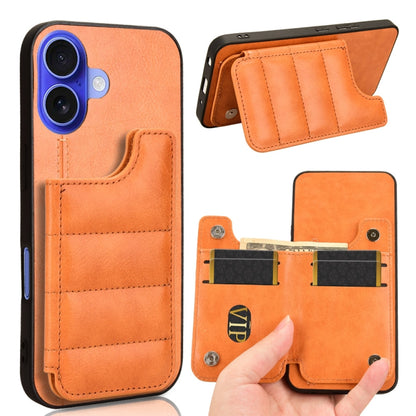 For iPhone 16 Cow Pattern Sewing Card Bag Phone Case(Orange) - iPhone 16 Cases by buy2fix | Online Shopping UK | buy2fix