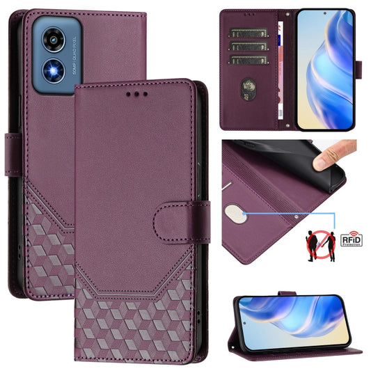 For Motorola Moto G Play 4G 2024 Oversea Honeycomb Embossing RFID Leather Phone Case(Violet) - Motorola Cases by buy2fix | Online Shopping UK | buy2fix