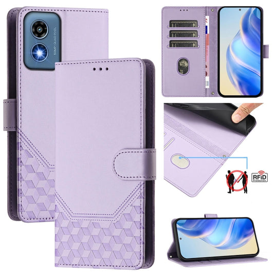 For Motorola Moto G 5G 2024 Oversea Honeycomb Embossing RFID Leather Phone Case(Light Purple) - Motorola Cases by buy2fix | Online Shopping UK | buy2fix