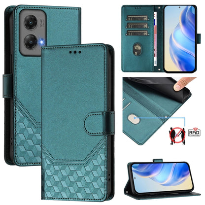 For Motorola Moto G Stylus 5G 2024 Honeycomb Embossing RFID Leather Phone Case(Peacock Green) - Motorola Cases by buy2fix | Online Shopping UK | buy2fix