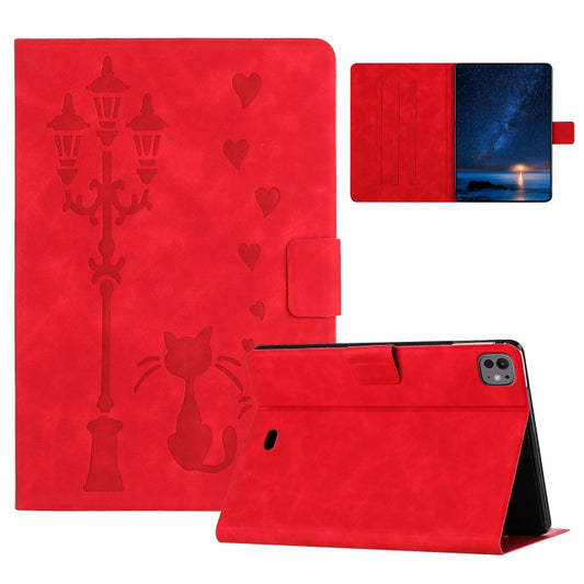 For iPad Air 11 2024 Embossed Couple Cat Smart Tablet Leather Case(Red) - iPad Air 11 2024 Cases by buy2fix | Online Shopping UK | buy2fix