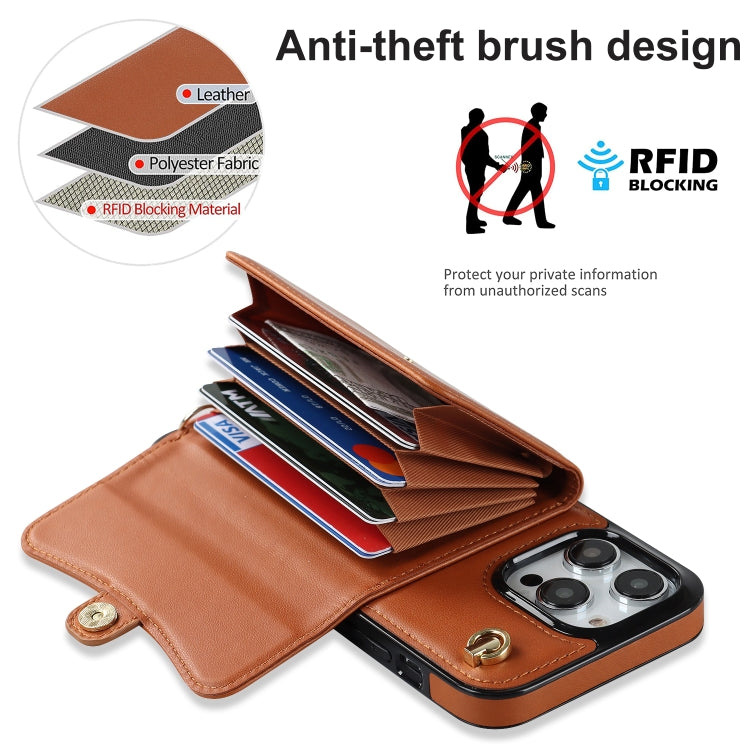 For iPhone 16 Pro Max RFID Card Slot Phone Case with Long Lanyard(Brown) - iPhone 16 Pro Max Cases by buy2fix | Online Shopping UK | buy2fix