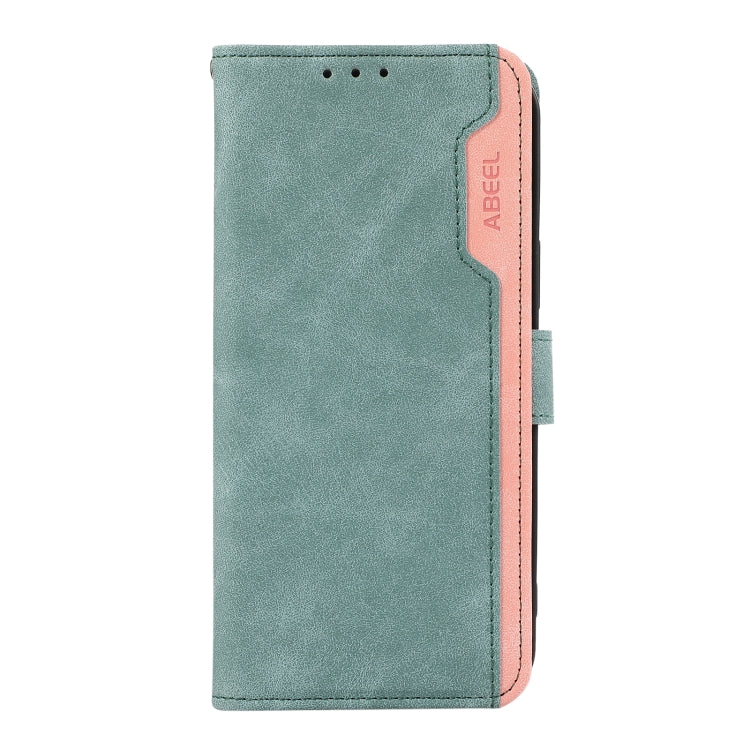 For Samsung Galaxy S25 Ultra 5G ABEEL Color Block Magnetic RFID Leather Phone Case(Cyan-Pink) - Galaxy S25 Ultra 5G Cases by buy2fix | Online Shopping UK | buy2fix