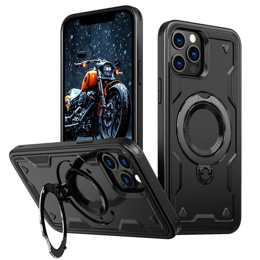 For iPhone 12 Pro Max PC Hybrid TPU Armor MagSafe Ring Holder Phone Case(Black) - iPhone 12 Pro Max Cases by buy2fix | Online Shopping UK | buy2fix