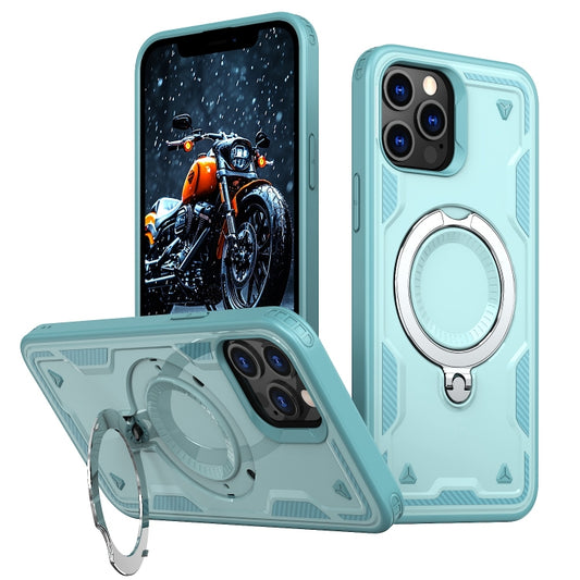 For iPhone 12 Pro PC Hybrid TPU Armor MagSafe Ring Holder Phone Case(Light Blue) - iPhone 12 / 12 Pro Cases by buy2fix | Online Shopping UK | buy2fix