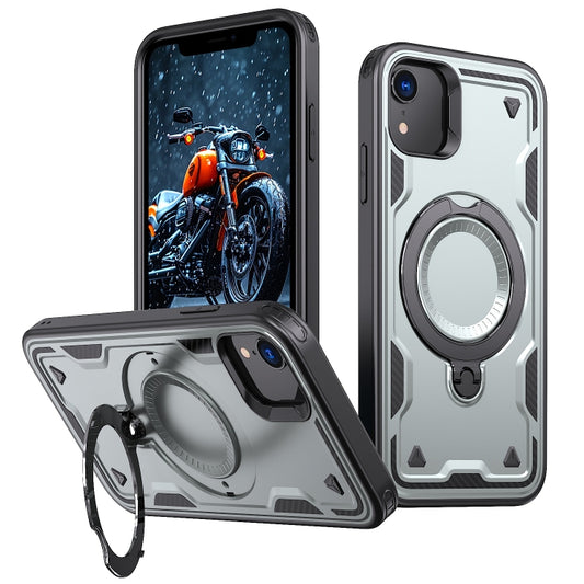 For iPhone XR PC Hybrid TPU Armor MagSafe Ring Holder Phone Case(Grey) - More iPhone Cases by buy2fix | Online Shopping UK | buy2fix