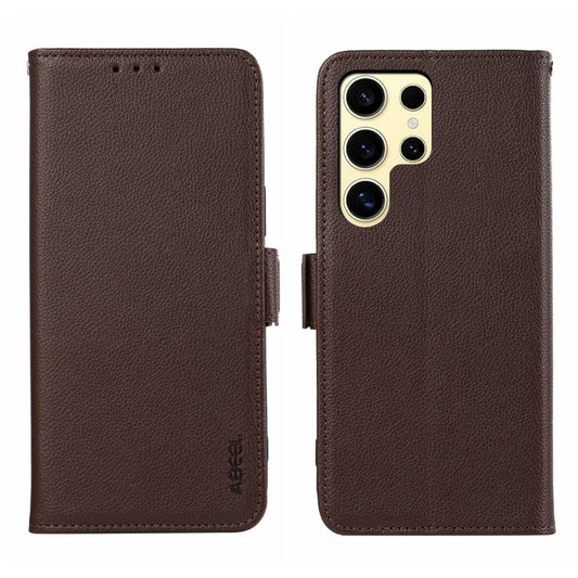 For Samsung Galaxy S25 Ultra ABEEL Side-Magnetic Litchi Pattern Leather RFID Phone Case(Brown) - Galaxy S25 Ultra 5G Cases by buy2fix | Online Shopping UK | buy2fix