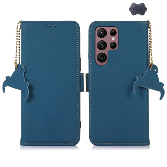 For Samsung Galaxy S25 Ultra Genuine Leather Magnetic RFID Leather Phone Case(Blue) - Galaxy S25 Ultra 5G Cases by buy2fix | Online Shopping UK | buy2fix