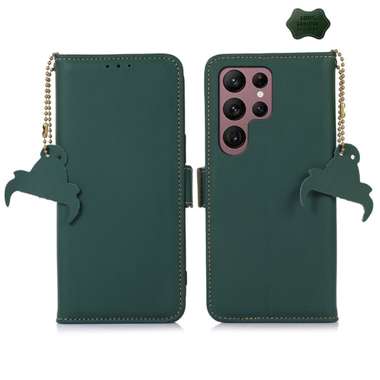 For Samsung Galaxy S25 Ultra Genuine Leather Magnetic RFID Leather Phone Case(Green) - Galaxy S25 Ultra 5G Cases by buy2fix | Online Shopping UK | buy2fix