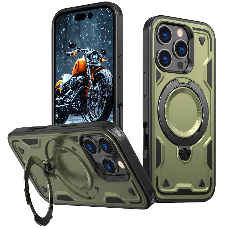 For iPhone 16 Pro PC Hybrid TPU Armor MagSafe Holder Phone Case(Olive Green) - iPhone 16 Pro Cases by buy2fix | Online Shopping UK | buy2fix