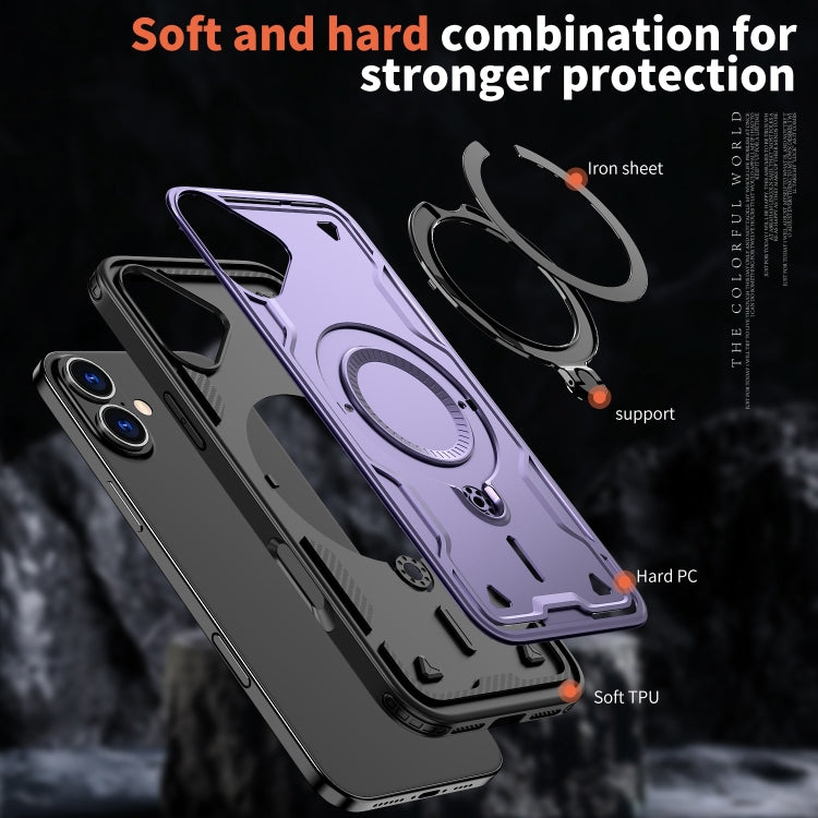 For iPhone 16 Plus PC Hybrid TPU Armor MagSafe Holder Phone Case(Purple) - iPhone 16 Plus Cases by buy2fix | Online Shopping UK | buy2fix