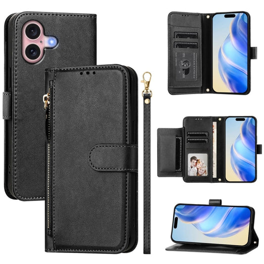 For iPhone 16 Multi-Card Slots Zipper Wallet Leather Phone Case(Black) - iPhone 16 Cases by buy2fix | Online Shopping UK | buy2fix