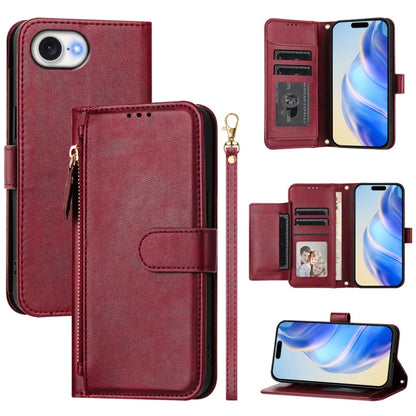 For iPhone SE 2024 Multi-Card Slots Zipper Wallet Leather Phone Case(Dark Red) - More iPhone Cases by buy2fix | Online Shopping UK | buy2fix