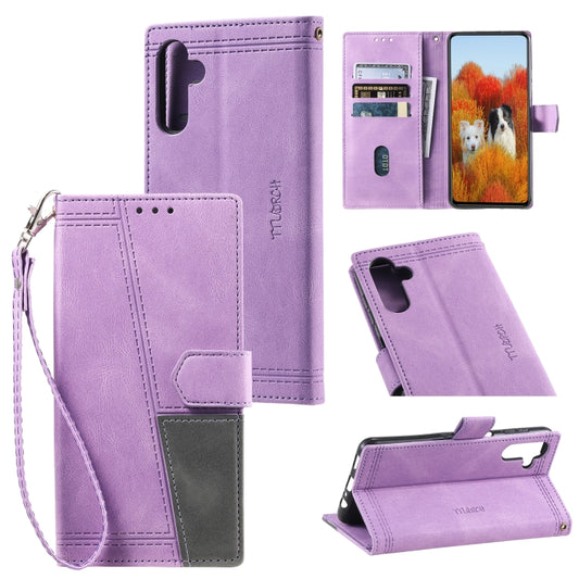 For Samsung Galaxy S25 5G TTUDRCH Embossed Line Splicing Leather Phone Case(Purple) - Galaxy S25 5G Cases by buy2fix | Online Shopping UK | buy2fix