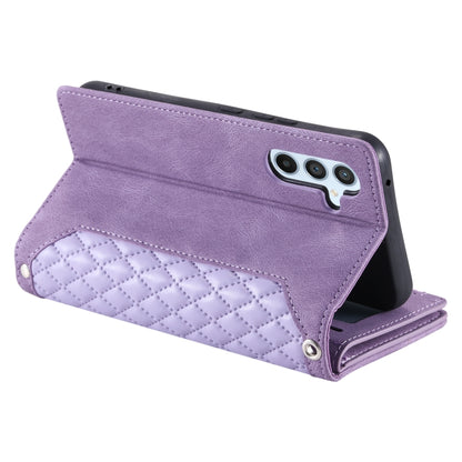 For Samsung Galaxy S25 5G Grid Texture Zipper Leather Phone Case with Lanyard(Purple) - Galaxy S25 5G Cases by buy2fix | Online Shopping UK | buy2fix