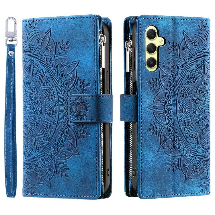 For Samsung Galaxy S25 5G Multi-Card Totem Zipper Leather Phone Case(Blue) - Galaxy S25 5G Cases by buy2fix | Online Shopping UK | buy2fix