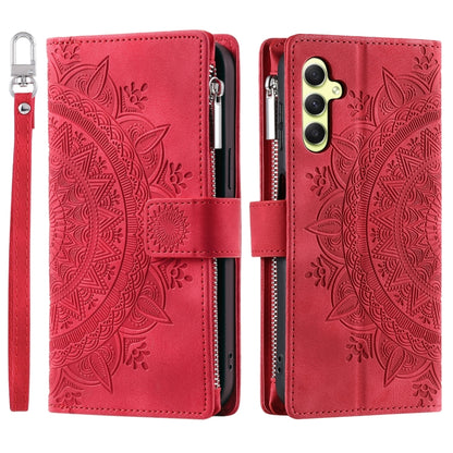 For Samsung Galaxy S25 5G Multi-Card Totem Zipper Leather Phone Case(Red) - Galaxy S25 5G Cases by buy2fix | Online Shopping UK | buy2fix