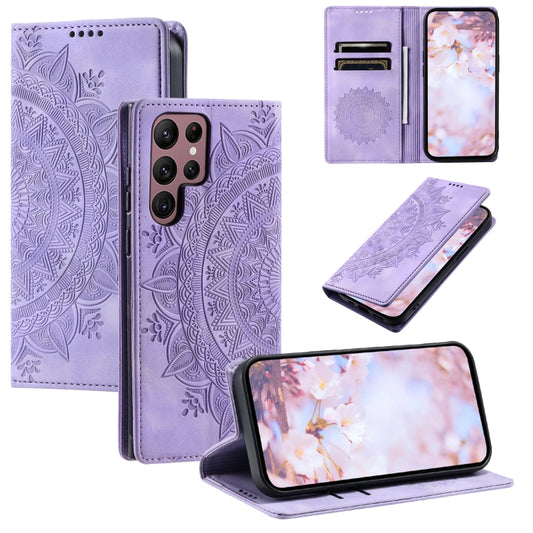 For Samsung Galaxy S25 Ultra 5G Totem Embossed Magnetic Leather Phone Case(Purple) - Galaxy S25 Ultra 5G Cases by buy2fix | Online Shopping UK | buy2fix