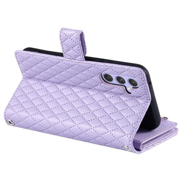 For Samsung Galaxy S25 5G Glitter Lattice Zipper Wallet Leather Phone Case(Purple) - Galaxy S25 5G Cases by buy2fix | Online Shopping UK | buy2fix