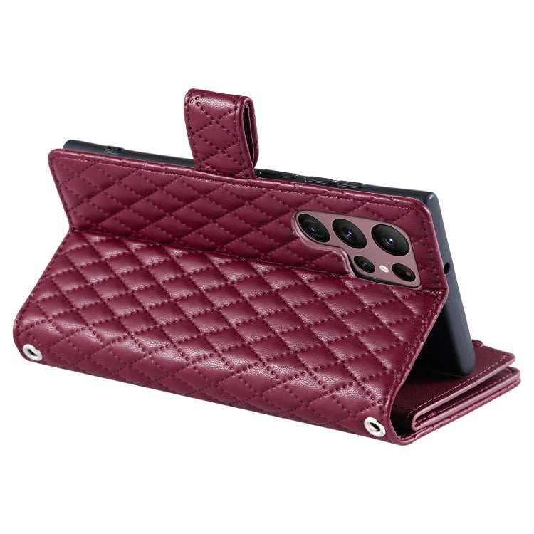 For Samsung Galaxy S25 Ultra 5G Glitter Lattice Zipper Wallet Leather Phone Case(Wine Red) - Galaxy S25 Ultra 5G Cases by buy2fix | Online Shopping UK | buy2fix