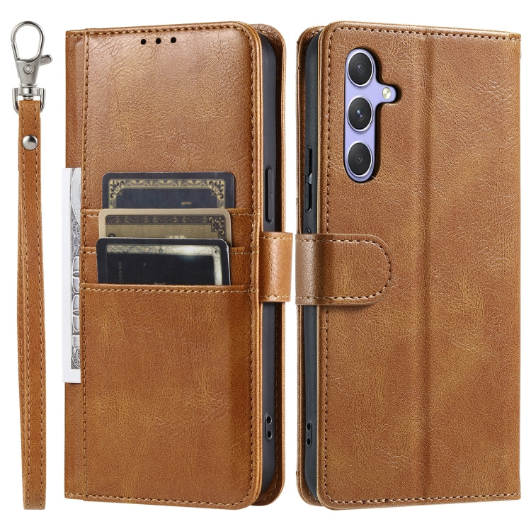 For Samsung Galaxy S25 5G Simple 6-Card Wallet Leather Phone Case(Brown) - Galaxy S25 5G Cases by buy2fix | Online Shopping UK | buy2fix