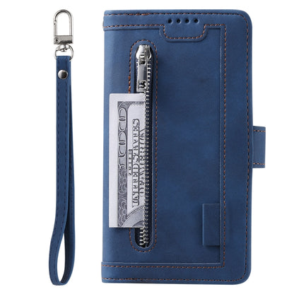 For Samsung Galaxy S25 Ultra 5G Nine Card Zipper Bag Leather Phone Case with Lanyard(Blue) - Galaxy S25 Ultra 5G Cases by buy2fix | Online Shopping UK | buy2fix